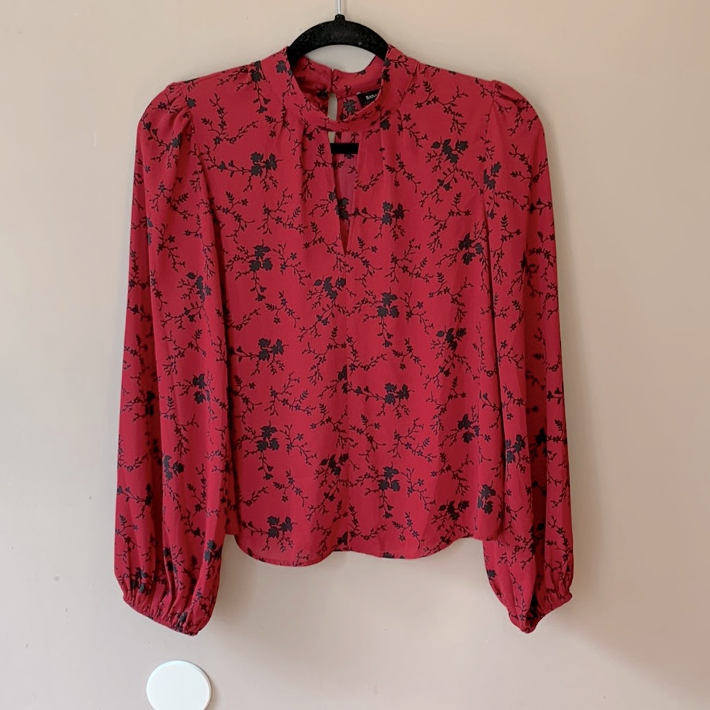 NWT Balloon Sleeve Red Floral Blouse